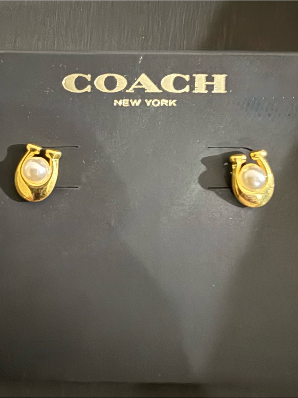COACH Gold-Tone Pearl Horseshoe Stud Earrings